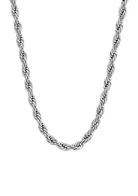 Stainless Steel 4 Millimeter Rope Chain Necklace, 24 Inch