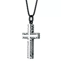 Damascus Steel Striped Cross Pendant Necklace