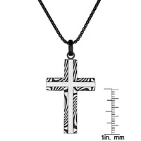 Damascus Steel Striped Cross Pendant Necklace