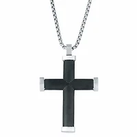 Stainless Steel Striped Cross Pendant Necklace