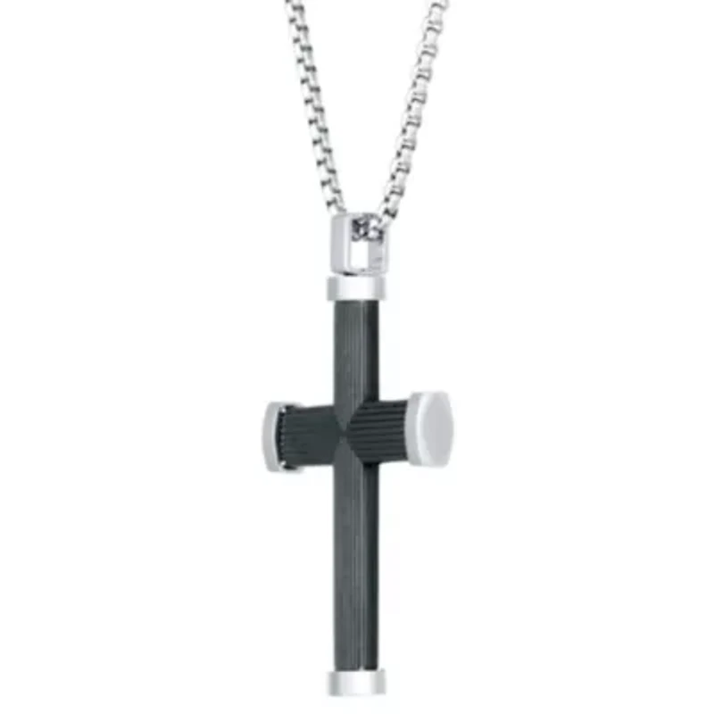 Stainless Steel Striped Cross Pendant Necklace