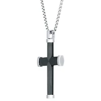 Stainless Steel Striped Cross Pendant Necklace
