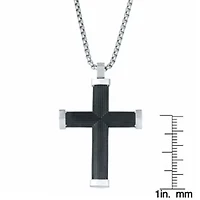 Stainless Steel Striped Cross Pendant Necklace