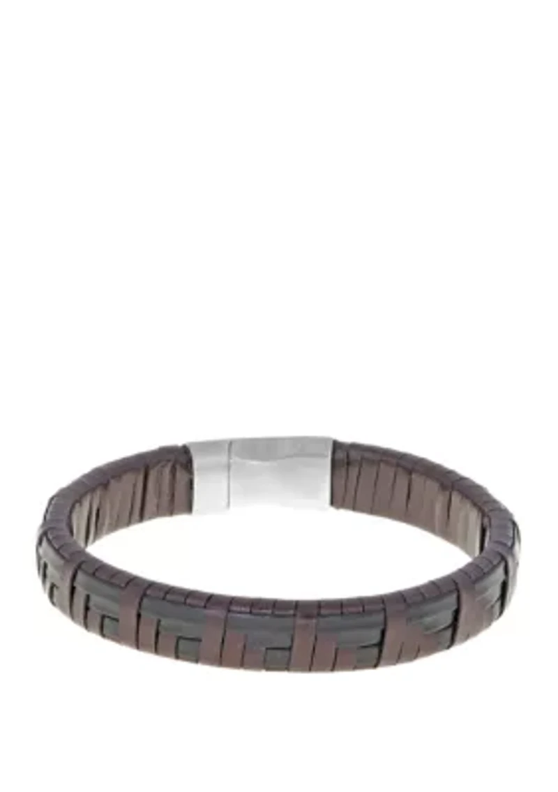 Stainless Steel Bracelet with Black and Brown Leather