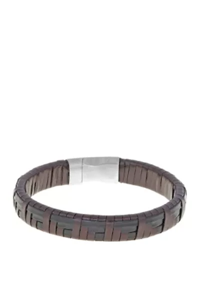 Stainless Steel Bracelet with Black and Brown Leather