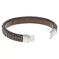 Stainless Steel Bracelet with Black and Brown Leather