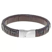 Stainless Steel Bracelet with Black and Brown Leather