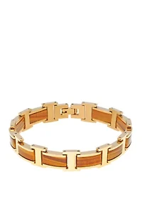 Stainless Steel Bracelet with Tiger Eye and Goldtone Ion Plating