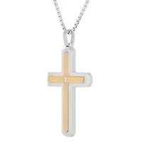 Two Tone Stainless Steel Cubic Zirconia Cross Pendant