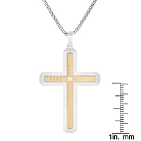 Two Tone Stainless Steel Cubic Zirconia Cross Pendant