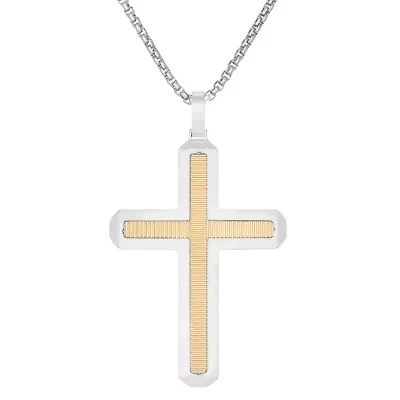 Two Tone Stainless Steel Cross Pendant