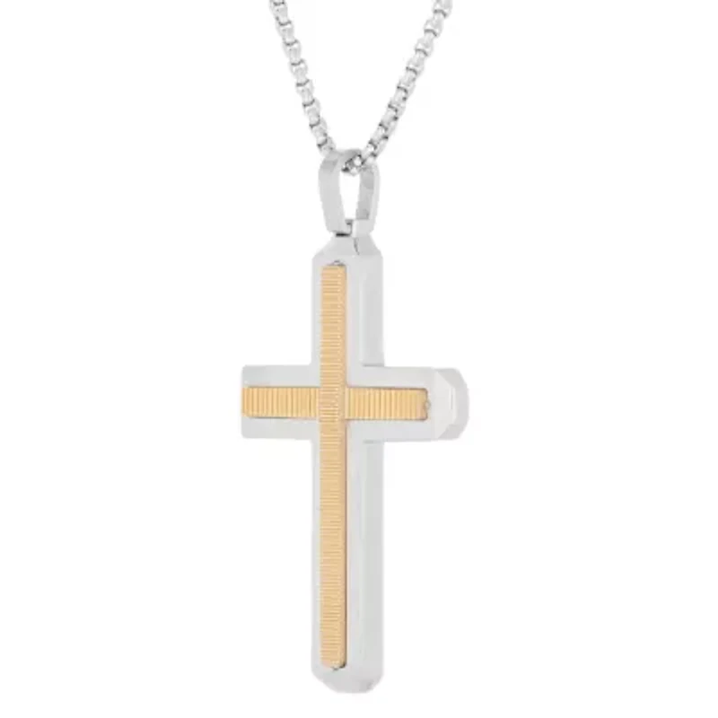 Two Tone Stainless Steel Cross Pendant