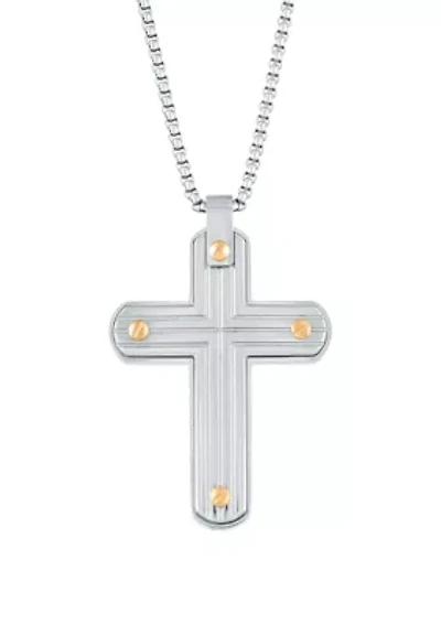 Stainless Steel Cross Pendant with Gold Ion Plating on 24" Round Box Chain