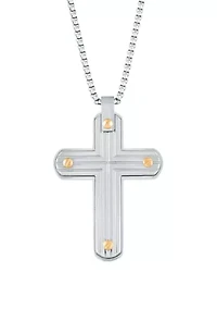 Stainless Steel Cross Pendant with Gold Ion Plating on 24" Round Box Chain