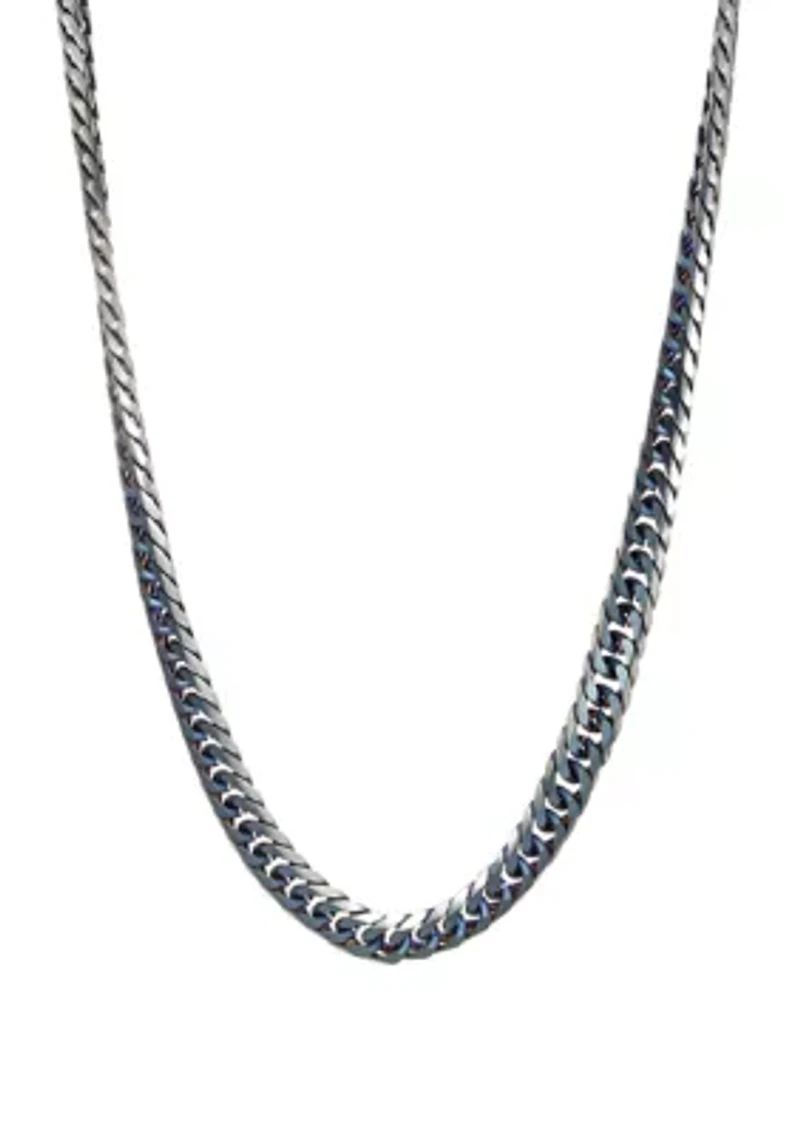 Stainless Steel 2 Tone Necklace with Blue Ion Plating