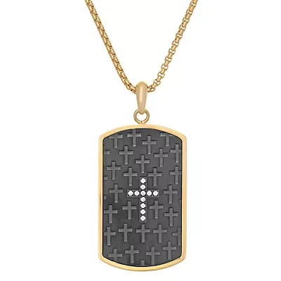 Stainless Steel Dog Tag with Black and Gold Ion Plating on 24" Round Box Chain
