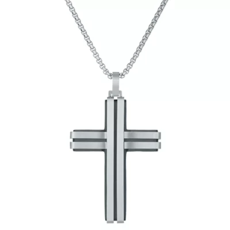 Stainless Steel Black Ion Layered Cross Pendant