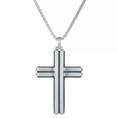 Stainless Steel Black Ion Layered Cross Pendant