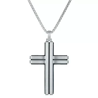 Stainless Steel Black Ion Layered Cross Pendant