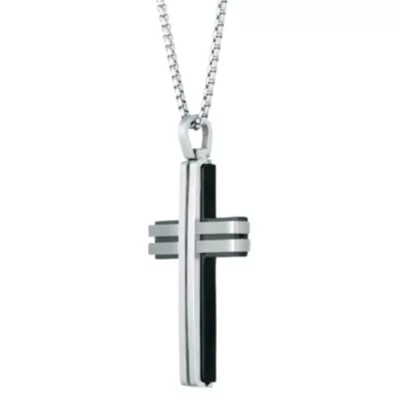 Stainless Steel Black Ion Layered Cross Pendant