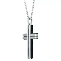 Stainless Steel Black Ion Layered Cross Pendant