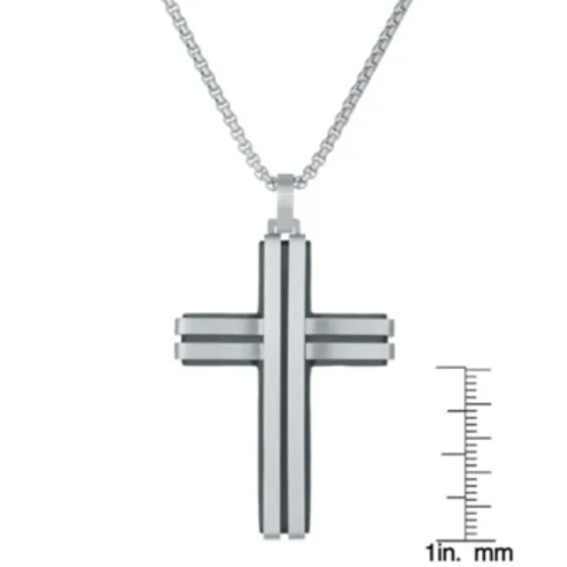 Stainless Steel Black Ion Layered Cross Pendant