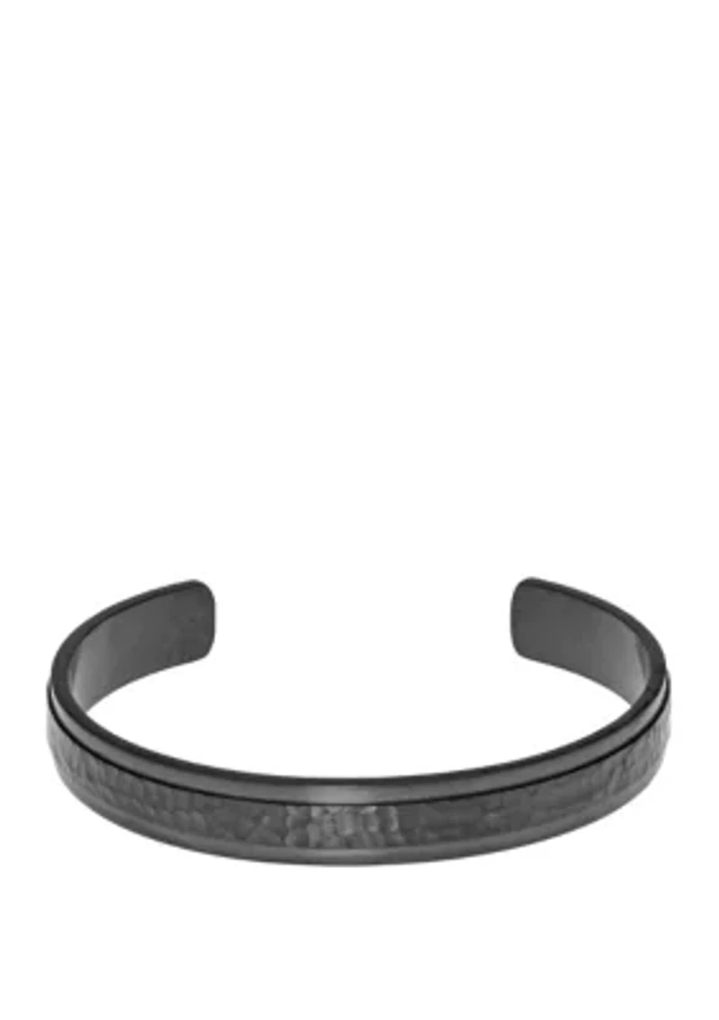 Stainless Steel Hammered Cuff Bangle with Gray Ion Plating