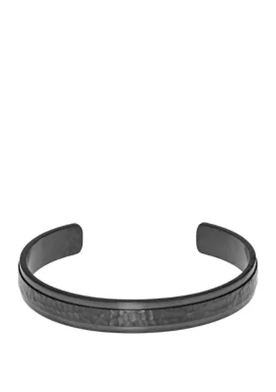 Stainless Steel Hammered Cuff Bangle with Gray Ion Plating