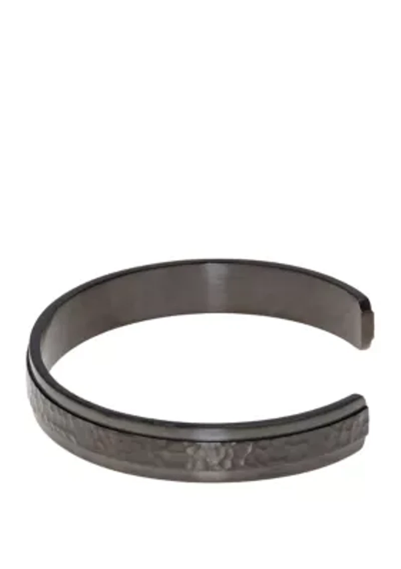 Stainless Steel Hammered Cuff Bangle with Gray Ion Plating