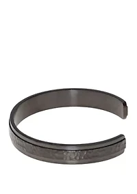 Stainless Steel Hammered Cuff Bangle with Gray Ion Plating