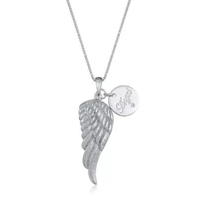 Diamond Accent Angel Wing and Disc Charm Pendant in Sterling Silver