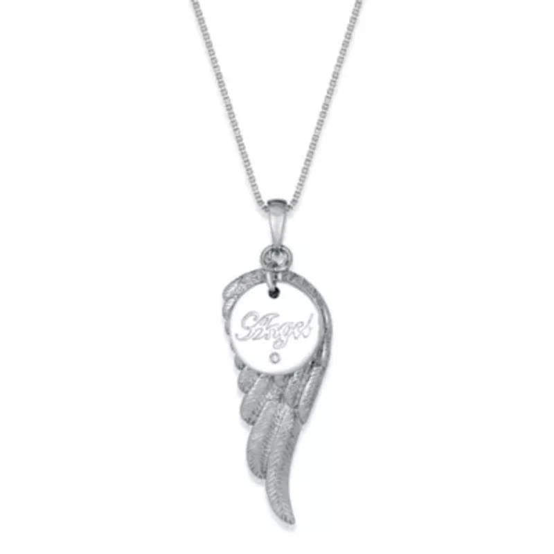 Diamond Accent Angel Wing and Disc Charm Pendant in Sterling Silver