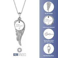 Diamond Accent Angel Wing and Disc Charm Pendant in Sterling Silver