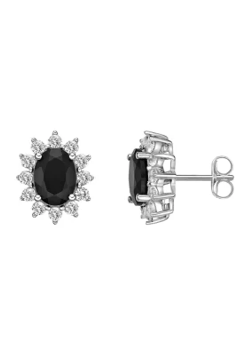 Lab Created Oval Gemstone and 1 ct. t.w. White Sapphire Earrings Sterling Silver