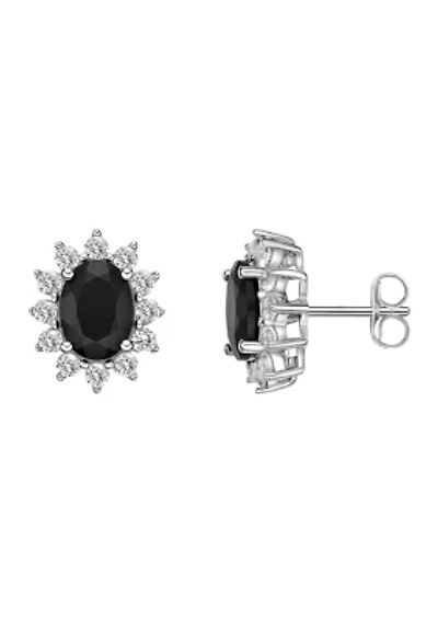 Lab Created Oval Gemstone and 1 ct. t.w. White Sapphire Earrings Sterling Silver
