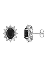Lab Created Oval Gemstone and 1 ct. t.w. White Sapphire Earrings Sterling Silver