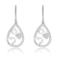 Diamond Accent Heart Dangle Drop Earrings in Sterling Silver