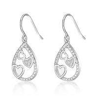 Diamond Accent Heart Dangle Drop Earrings in Sterling Silver