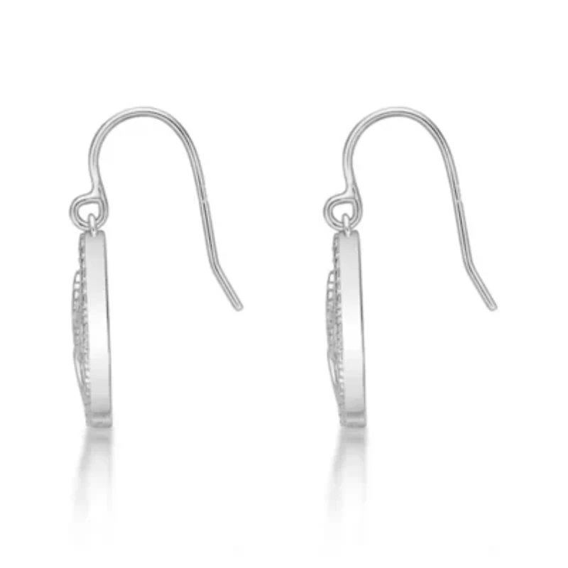 Diamond Accent Heart Dangle Drop Earrings in Sterling Silver