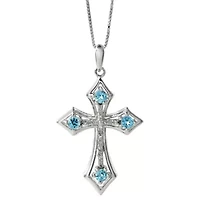 3/8 ct. t.w. Blue Topaz and Diamond Accent Cross Pendant Necklace in Sterling Silver