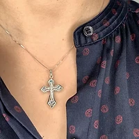 3/8 ct. t.w. Blue Topaz and Diamond Accent Cross Pendant Necklace in Sterling Silver