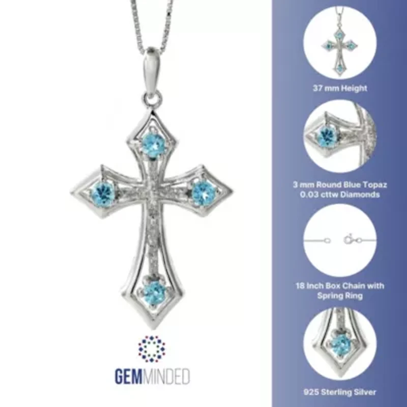 3/8 ct. t.w. Blue Topaz and Diamond Accent Cross Pendant Necklace in Sterling Silver