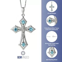 3/8 ct. t.w. Blue Topaz and Diamond Accent Cross Pendant Necklace in Sterling Silver