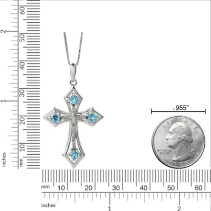 3/8 ct. t.w. Blue Topaz and Diamond Accent Cross Pendant Necklace in Sterling Silver