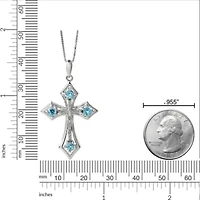 3/8 ct. t.w. Blue Topaz and Diamond Accent Cross Pendant Necklace in Sterling Silver