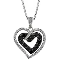 1/ ct. t.w. Black and White Diamond Heart Pendant in Sterling Silver