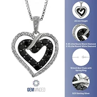 1/ ct. t.w. Black and White Diamond Heart Pendant in Sterling Silver