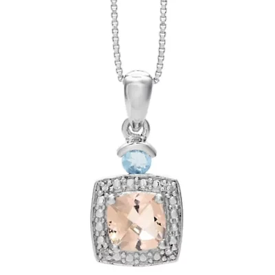 1/10 ct. t.w. Morganite, Aquamarine and Diamond Accent Pendant Necklace in Sterling Silver