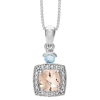 1/10 ct. t.w. Morganite, Aquamarine and Diamond Accent Pendant Necklace in Sterling Silver