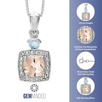 1/10 ct. t.w. Morganite, Aquamarine and Diamond Accent Pendant Necklace in Sterling Silver